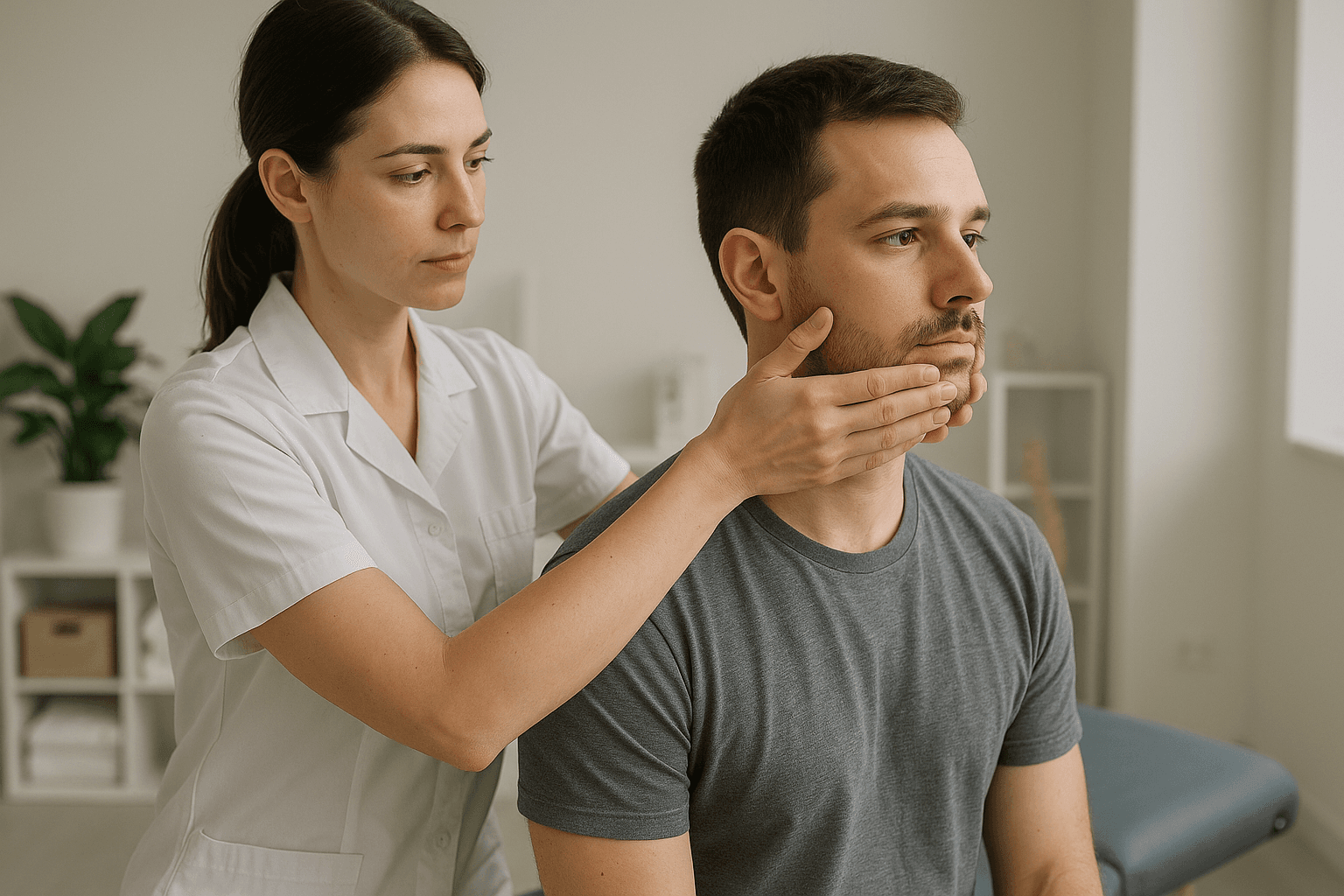 Physiotherapeutische CMD-Untersuchung von Kiefer und Halswirbelsäule